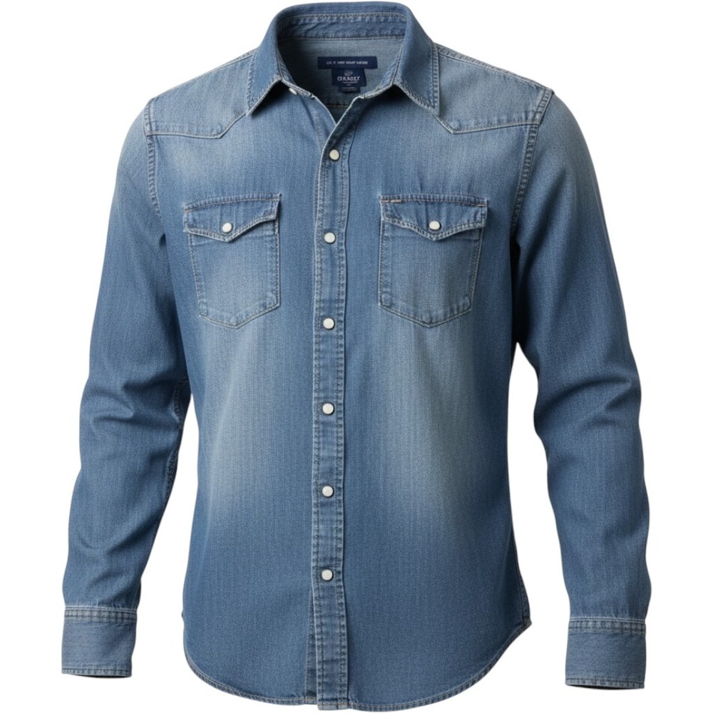 Old Navy Mens Slim Fit Denim Western Snap Shirt Large Blue Long Sleeve Cowboy